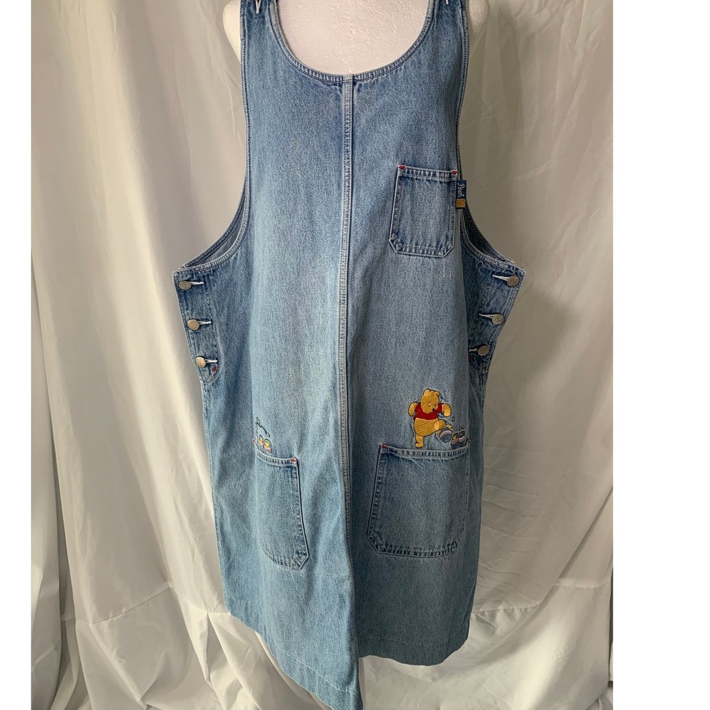 Pooh Disney Jerry Leigh Denim Jumper Dress Pooh Embroidered Light Wash 1X